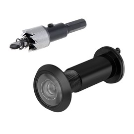 HOJLKLD Door Viewer Peephole, 220-degree Solid Brass Peep Hole for Front Door with 16 mm/0.63 inch Drill Bit for 1-1/2" to 2-3/8" Doors, Door Viewer with Privacy Cover (Black)