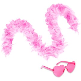 2 Pcs Colored Feathers Boas with Heart Rimless Sunglasses 6.6ft Feather Boa for Women Bachelor Party Favor Costume Accessory