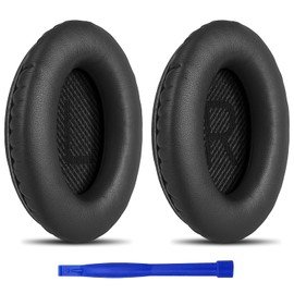 T Tersely Replacement Earpads Cushions for Bose QuietComfort 35 II/45 (QC35/QC45/QC35 II) Headphones,with QC35 Shaped Scrims with 'L and R' Lettering QC25 QC15 QC2 SoundTrue SoundLink Ear Pads (Black)