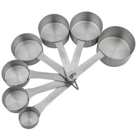 Smithcraft Measuring Cups Set of 7, 18/8 Stainless Steel Measuring Cups with 1/8, 1/4, 1/3, 1/2, 2/3, 3/4 & 1 Cup for Kitchen & Baking, Dry and Liquil Metal Metric Measure Cups Set