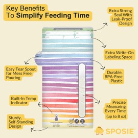 SPOSIE SimpleFeed Breast Milk Storage Bags | Feeding Made Easier | 8oz, 100 Count | Easy Pour, Temperature Sensor, Freezer Safe, Leak-Proof, BPA-Free