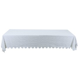 mookaitedecor Rectangular Tablecloth for Home Decor, Vintage Lace, Easy Care, Washable Tablecloth for Party, Wedding, White Flowers