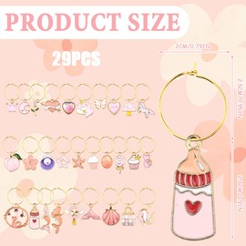 29 Pcs Wine Glass Charms, Wine Charm Rings for Stem Glasses Markers - Summer Ocean Pink Drink Identifier Tags for Bachelorette Tasting Party Gathering Wedding Gift Favor Drinks Decor Supplies