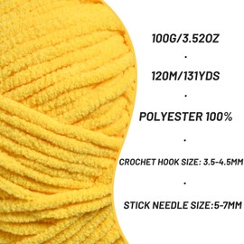 Plush Chunky Chenille Yarn for Crocheting, Soft Fluffy Velvet Yarn for Crocheting, Fuzzy Baby Blanket Knitting Yarns, 100g/131yds Bulky Amigurumi Yarns（Golden Yellow）