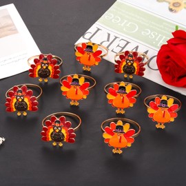Thanksgiving Fall Napkin Rings Set of 8,Enamel Turkey Pumpkin Napkin Holder Rings for Dinning Table Parties Family Gathering Holiday Banquet Christmas Dinner Serviette Buckles Decor