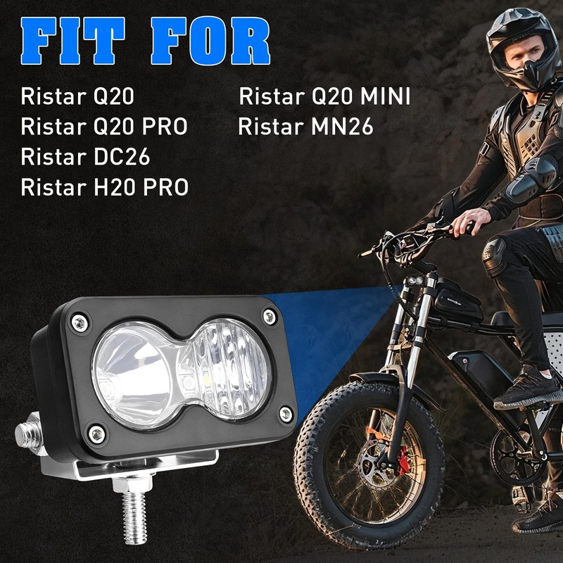 Baja Light for Ebike Upgrade Headlight ridstar Q20 6500K 20W