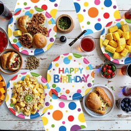 40 Pcs Happy Birthday Paper Plates and Napkins Sets - Polka Dots Bday Party Supplies Tableware, Disposable Colorful Dinner Plates Napkins Kit for Birthday Party Decorations Table Decor, Serves 20