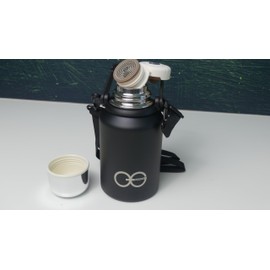 Generic QuantumG - 1 Liter Stainless Steel Thermos | Cold & Hot for 12 Hours | Leakproof Lid Doubles as Cup | Dishwasher Safe (Black), QG-1000-G, Medium