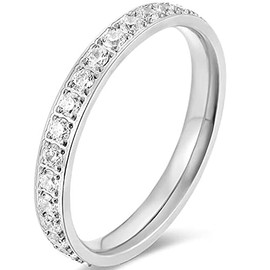 Jude Jewelers 3mm Stainless Steel Cubic Zircon Filled Stackable Eternity Wedding Band Ring (Silver, 6)