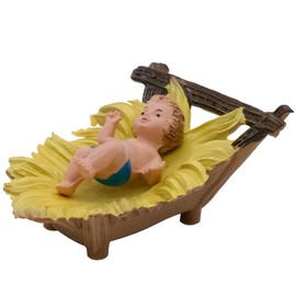 VILLAGE GIFT IMPORTERS Baby Jesus in a Manger | Infant Christ Child for Nativity Scene | Blue Swaddling Clothes | Religious Christmas Decoration for Christian Home | Creche Accessory