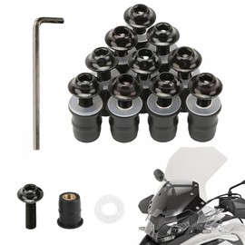 Windscreen Screws, Pack of 10 Motorcycle Windshield Mounting Screws, M5 x 16 mm Motorcycle Windscreen Bolts, Screwdriver, Windshield Mounting Screws (Black)
