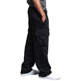 G-Style USA Men's Solid Fleece Heavyweight Cargo Pants FL77 - Black - 2X-Large