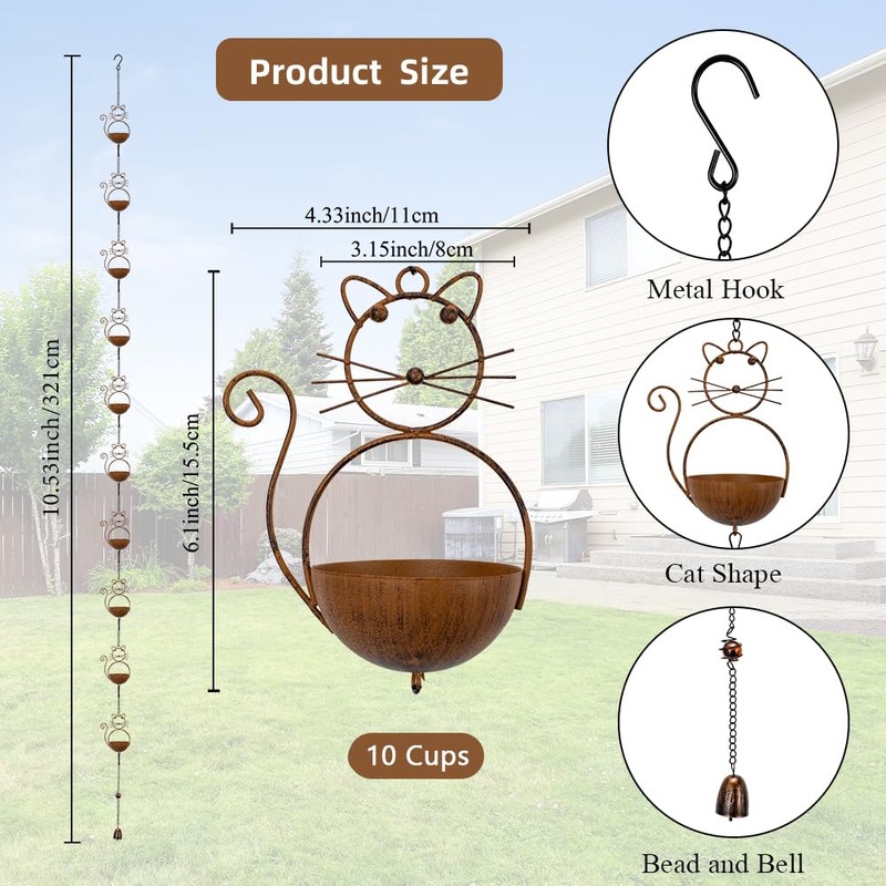 giole 10.53ft Rain Chain for Outside, Rain Chain with 10