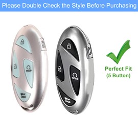 Aoocar Leather Key Fob Cover, Compatible with 2023 2024 2025 Hyundai Ioniq 6 Grandeur GN7, fit for Sonata Elantra Kona Santa Fe 2024 2025, No Screw Design Key Holder Protector (5 Button, Blue)