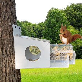 RcLIhgt Squirrel Feeder,Metal Squirrel Feeders for Outside,Sturdy Squirrel House with Plastic Removable Nut Peanuts Storage Bottle,Weather-Proof Squirrel Feeders for Outdoors Easy to Fill and Clean