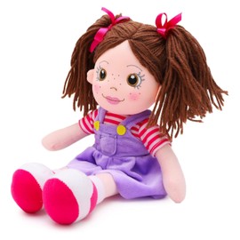 ADEPTNA Soft 35cm Plush Rag doll Pinafore Dress - Kids Princess Plush Toy Doll - Adorable Ragdoll is the Perfect Companion for your Little One - Age 18m + (PURPLE)