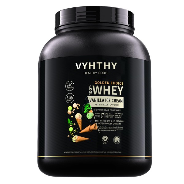 VYHTHY 100% Whey Protein Powder, Gourmet Vanilla, 24g of Protein,