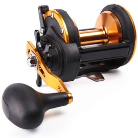 Sougayilang Conventional Reel Trolling Fishing Reel Powerful Drag Fishing Reel for Saltwater Big Game (TS50-gold)