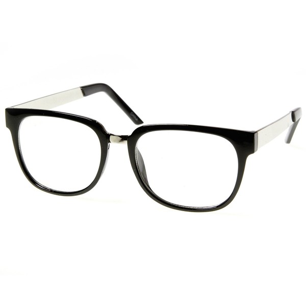 zeroUV Designer Inspired Clear Lens Horn Rimmed Style Glasses with Metal Arms (Black-Silver)