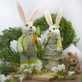 Northlight 20" White and Green Standing Girl Rabbit Easter Figure
