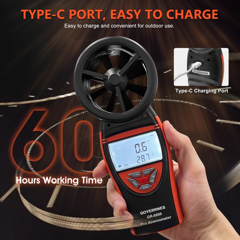 GOYERRNES Handheld Anemometer with Tripod, for Wind Speed Temp Humidity,