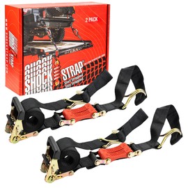 SHOCKSTRAP Ratchet Strap, 9’ x 2” Shock Absorbing Heavy Duty Tie downs for Cargo, 2,000 LB WLL / 6,000 LB Break Strength, 2-Pack