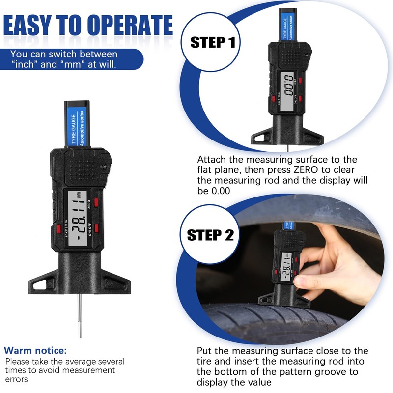 Frienda 6 Pieces Tire Tread Depth Gauge Tool Digital LCD