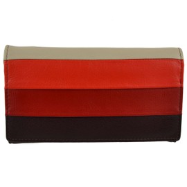 Ladies Flap Over Leather Purse/Wallet by Mala; Burchell Collection Stripes (Brown Multi)