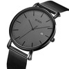 Burei Men’s Watches, Ultra Thin, Black, Minimalist Quartz with Date