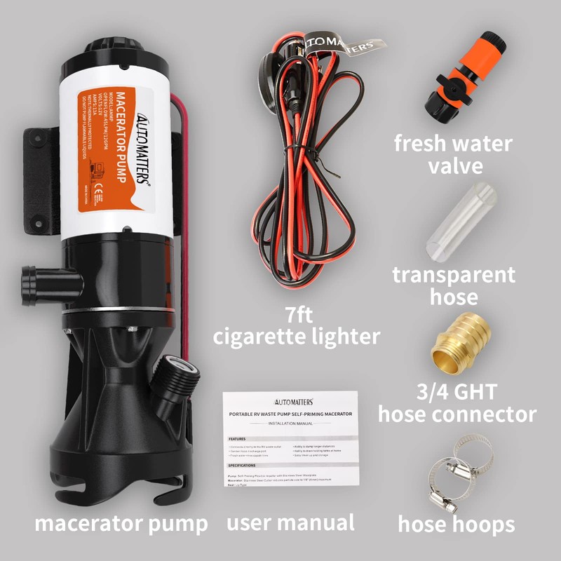 AUTOMATTERS RV Macerator Pump 12V DC, for Trailer Waste Water