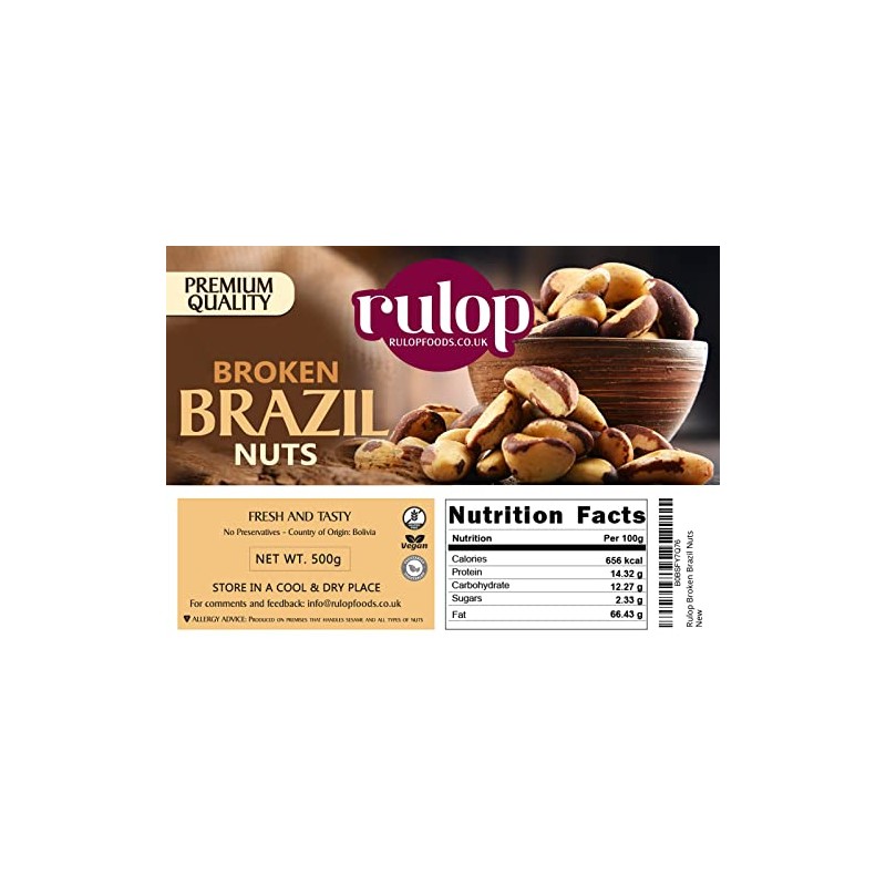 Rulop Broken Brazil Nuts 500g, Raw Unsalted Brazil Nuts, Vegan