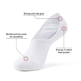 MONFOOT Men's/Women's 10 Pairs No Show Non slip Socks, White Grey Black Large Multipack