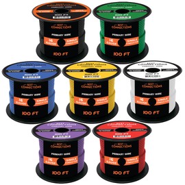 BEST CONNECTIONS 16 Gauge Automotive Primary Wire (100ft Each – 7 Color Bundle Set) | Ideal for Trailer, Speaker, and Lighting Circuits | Durable Primary/Remote, Power/Ground Electrical Wiring