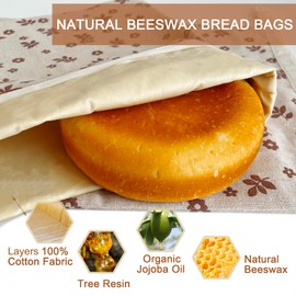 2 Packs Reusable Beeswax Bread Bags,Bread Bags for Homemade Bread,Cotton Beeswax Bread Bag to Keep Fresh,Sourdough Bread Bags