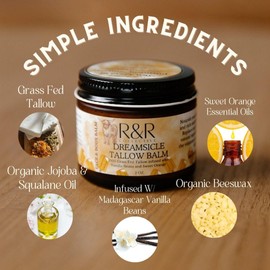 R&R Collective Whipped Tallow Balm (Dreamsicle) - 100% Grass Fed Beef Tallow for Skin Care- 100% Natural Handmade Whipped Orange & Vanilla Tallow Balm for Sensitive Skin- 2 FL. oz.