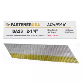 FastenerUSA 2-1/4" DA23 ANGLE FINISH NAILS 15GA BRITE 1,000ct | UDA23M