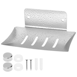 QWORK® Soap Holder with Drain Hole Design - Made of 304 Stainless Steel - Rustproof Soap Dish for Bathroom & Kitchen - Silver