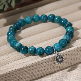 Junran Sunflower Bracelets Silver Apatite Natural Stone Bracelets for Mother Daughter Sister Grandma