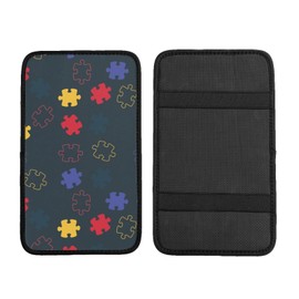 DORKEIXIA Autism Awareness Month Puzzle Auto Center Console Armrest Pad Universal Car Center Console Cover Seat Box Cover for Sedan, Van, SUV, Truck Car Accessorie