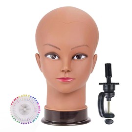 Bald Female Mannequin Head 22 Inches Big Head Circumference Makeup Training Head Wig Head Professional Cosmetology for Wig Making and Display Hat Helmet Glasses Display Head Model with Clamp Stand