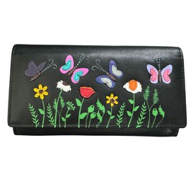 Mala Leather Butterflies & Flowers Floral Matinee Purse RFID Protection - Sophia (Black)