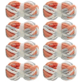 MABOZOO Tie Dye Chunky Yarn for Crocheting 8 Pack,Fluffy Jumbo Chenille Yarn,Soft Plush Yarn Bulky,Giant Thick Fuzzy Yarn for Hand Knitting or Arm Knitting,Orange & Grey (29 yds,8 oz Each Skein)