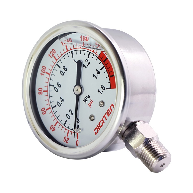 DIGITEN Water Pressure Gauge Meter 0-1.6MPa 0-220psi 1/4" f Reverse