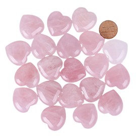 Lovionus89 25 mm Heart Love Crystal and Healing Stones Carved Chakra Reiki Balancing Energy Stone for Jewellery Making, Rose Quartz