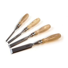 Narex 853654 4 Piece Set of Richter Extra Bevel Edge Chisel (1/4, 1/2, 3/4 and 1 inch) Cryogenic Treated Cr-V Steel Hardened to HRc 62 Ergonomic Ash Handles Stainless Steel Ferrules