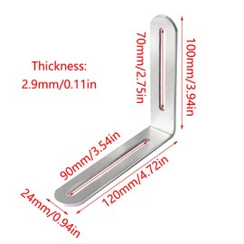 Adjustable Mounting Bracket, L Shape Furniture Corner Bracket, 90 Degree Construction Angle Connector with Slotted Hole, 120 x 100 x 24 mm, Pack of 5, Black