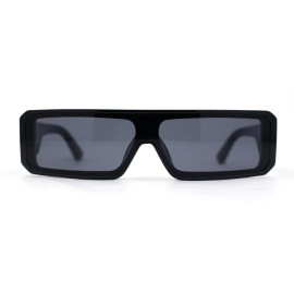 SA106 Square Futurist Shield Narrow Rectangle Flat Top Plastic Sunglasses - All Black