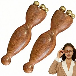 Facial Massage Tool Set 2pcs Sandalwood Eye Massager with 5 Copper Beads Wooden Facial Massage Tools Gua Sha Eye Massager Tool for Face Acupressure Head Massage Wood Therapy Manual Massage Tool