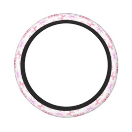 Car Steering Wheel Cover Cute Pink Bow, Breathable Absorbing Sweat Anti Slip Polyester Car Accessories Decorative Protector Fit for Most Car, Trucks, SUV 15 Inch