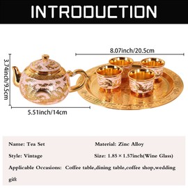 Chinese Gongfu Tea Set,Traditional Teapot Set Including 4 Metal Cups and Tea Tray,Craft Kettle Set for Table Decor (Gold and White)